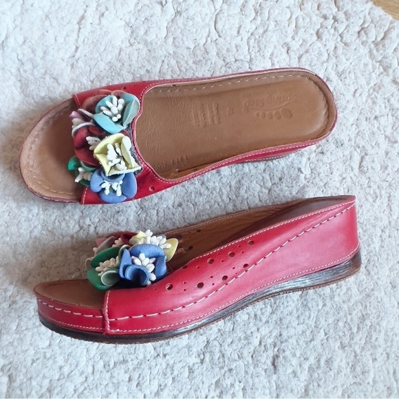 Spring Step Slip On Multicolor Leather Flowerchild Platform Wedge Sandals Sz 41 - Picture 1 of 11